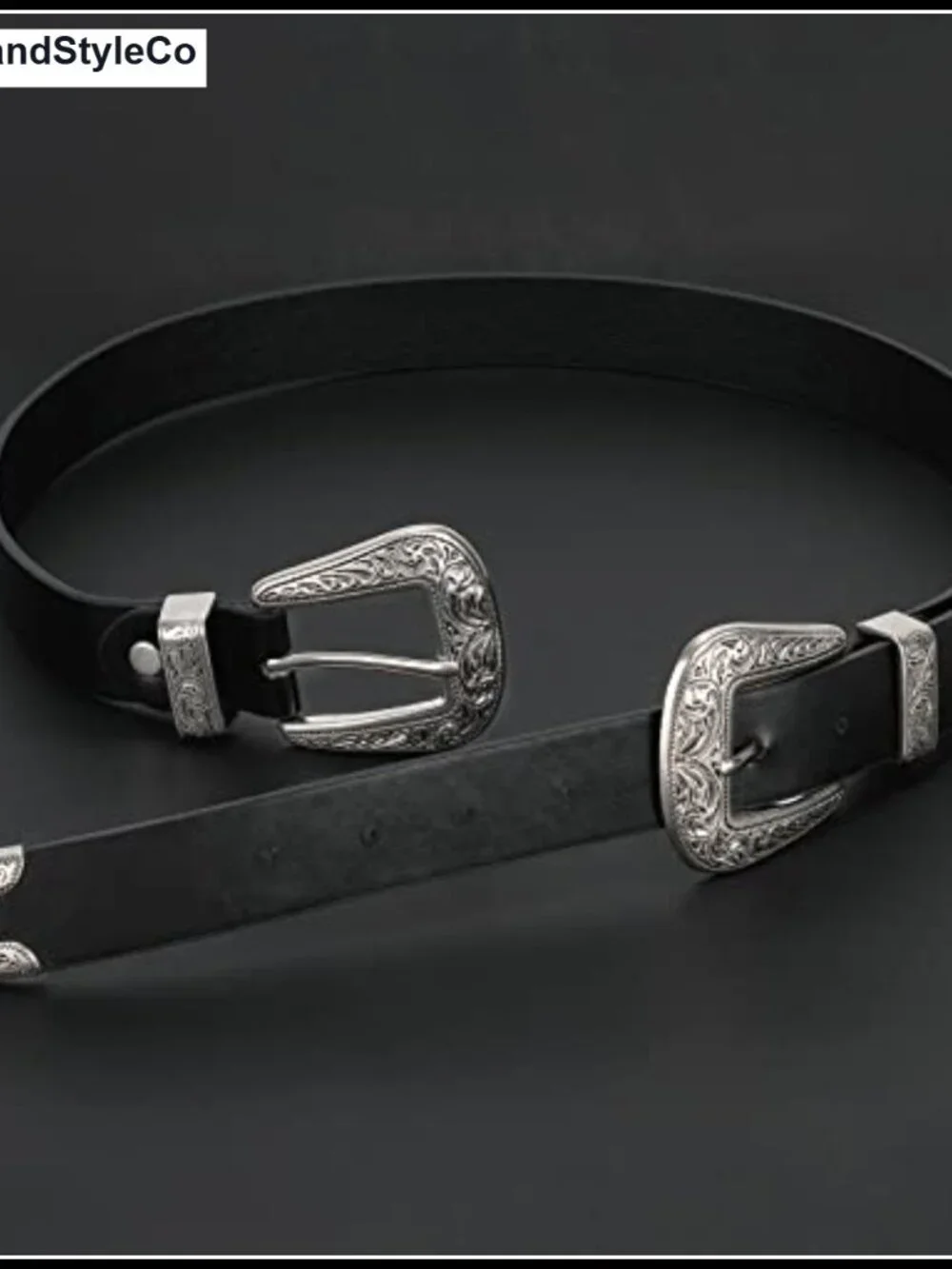 Vintage Double Buckle Western Belt PU Leather Cowgirl Accessory Rodeo